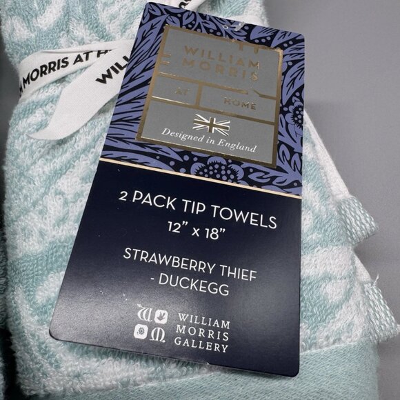 6 Pc William Morris STRAWBERRY THIEF Floral Bath Hand Tip Towel Set Turquoise - Picture 13 of 16
